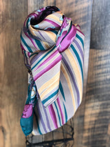Turquoise and Pink Floral Stripe Wild Rag Scarf