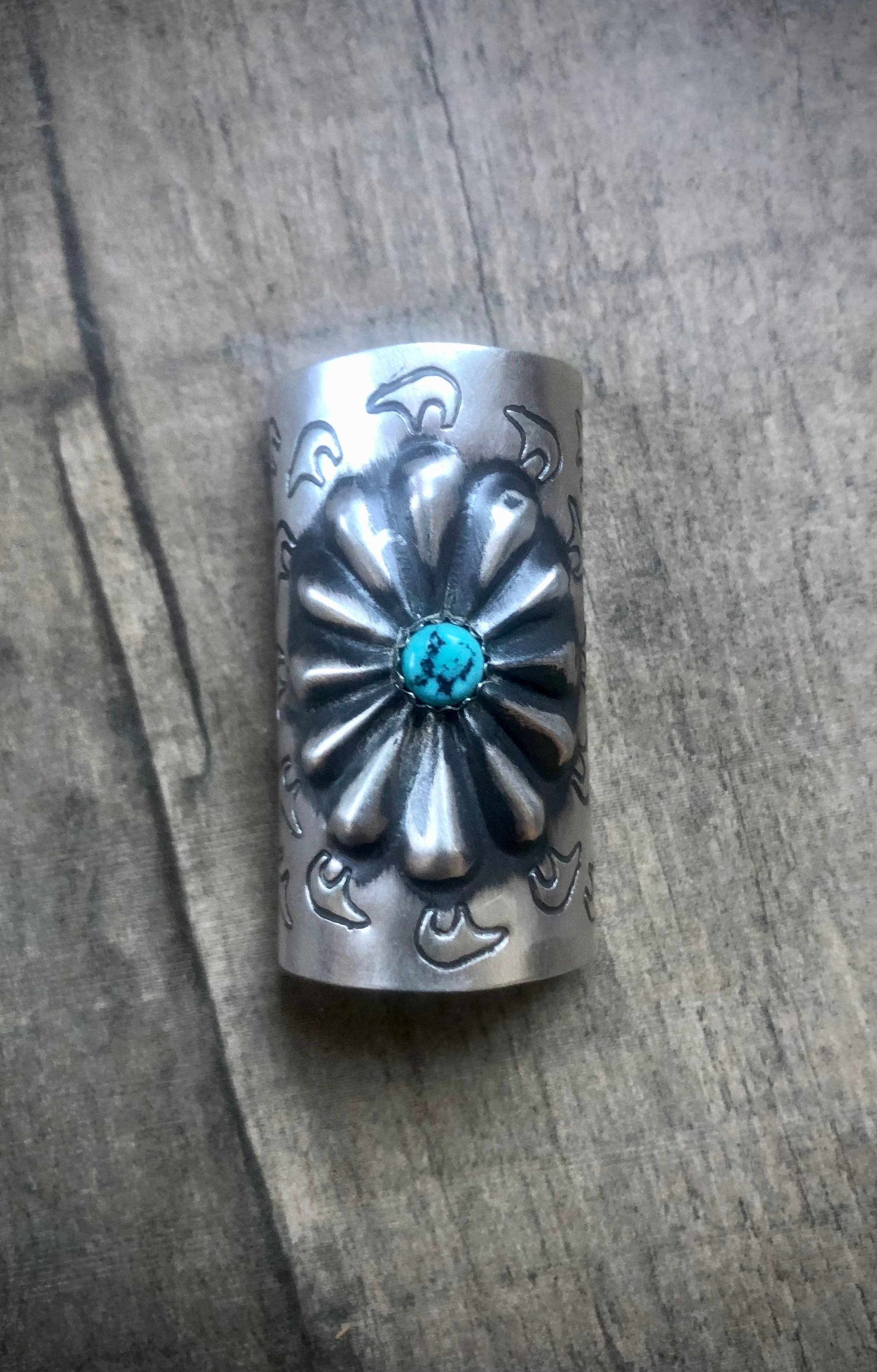 Sterling Silver Turquoise Hand Stamped Hair Ponytail / Braid  display picture 3