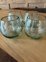Etched Flower Hand Blown Wine Glasses