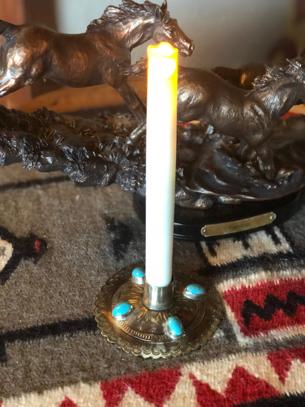 San Antonio Silver & Turquoise Candle Holder