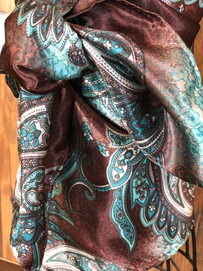 Paisley Turquoise and Brown Wild Rag Scarf