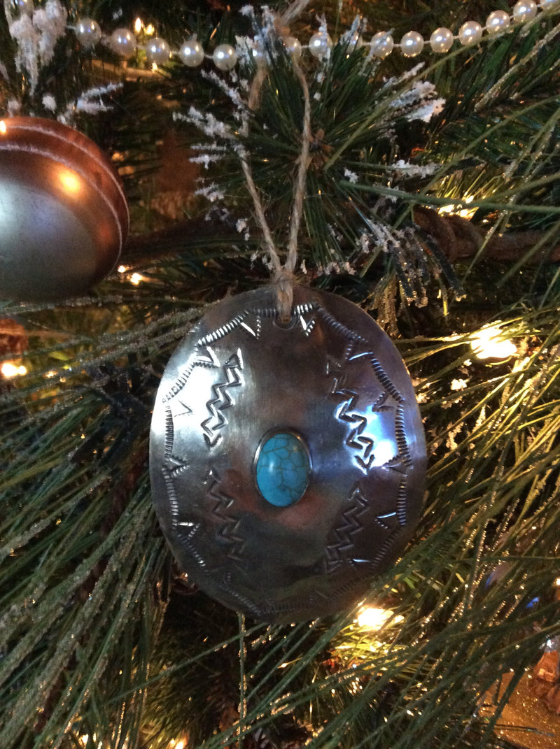 Silver & Turquoise Oval Christmas Ornament