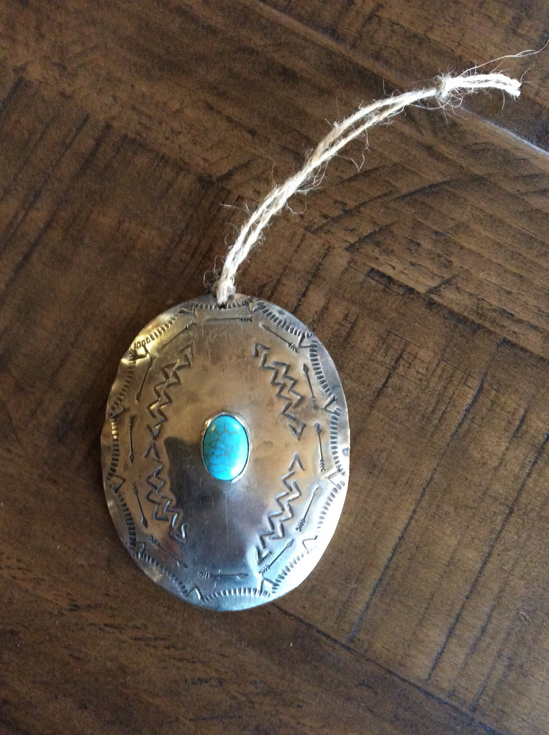Silver & Turquoise Oval Christmas Ornament