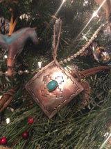 Silver Square Turquoise Christmas Ornament