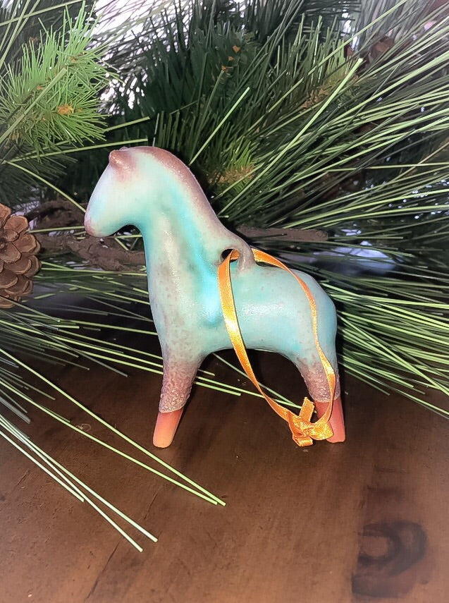 Glazed Turquoise Horse Christmas Ornament