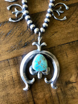 The Azura Vintage Navajo Turquoise and Sterling Silver Squash Blossom Necklace