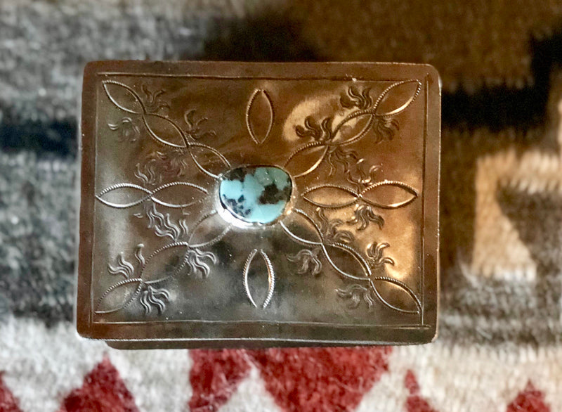 The Clarisa Turquoise & Silver Hand Samped Western Jewelry Box