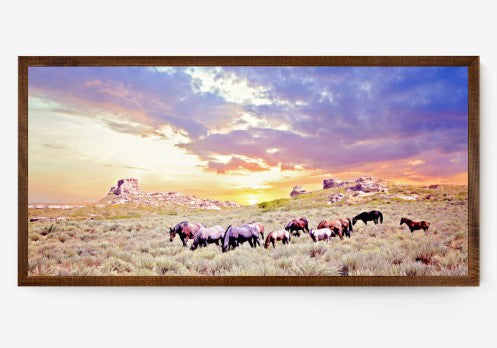 Sunrise at the Butte Western Horse Canvas Framed Wall Art